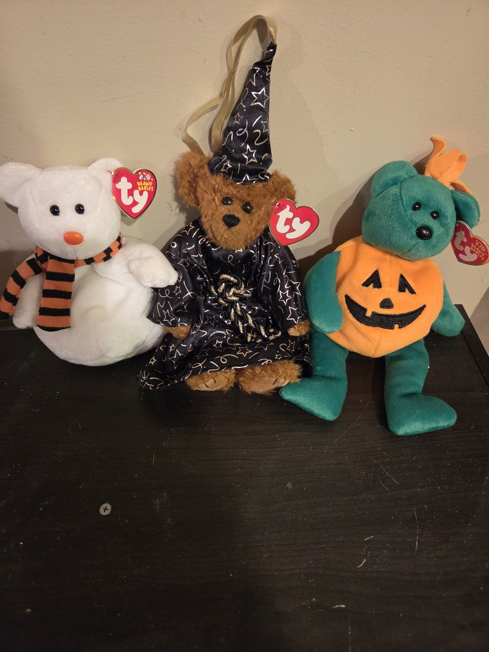 Ty Halloween Plush Bear Trio - White, Black, Green & Orange